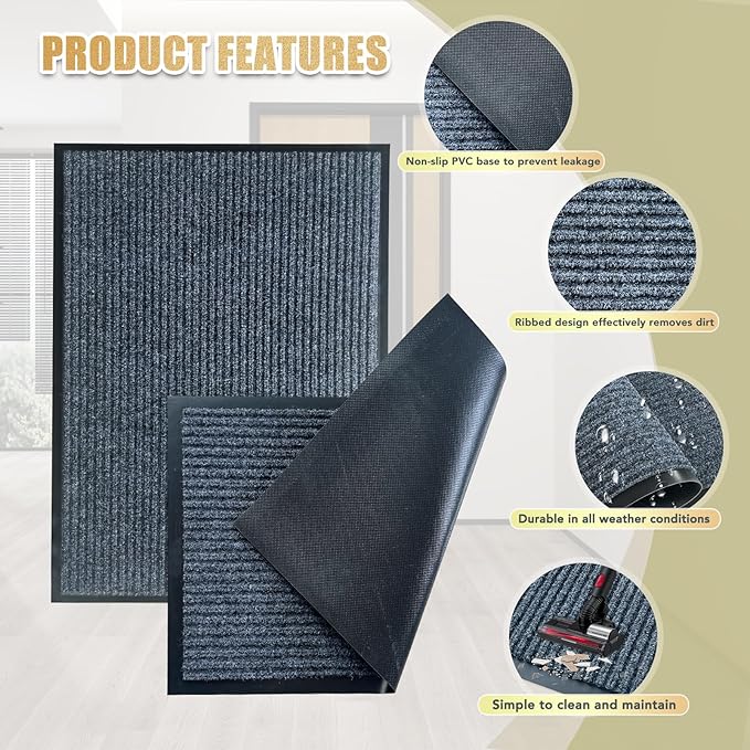 Front Door Mat,2'x6'Indoor Outdoor Door Mat,Heavy Duty Durable Welcome,Commercial Floor Mats Inside Outside Entrance, Waterproof All-Season, All-Weather Non Slip Backing Doormat for Entryway,Dark Gray