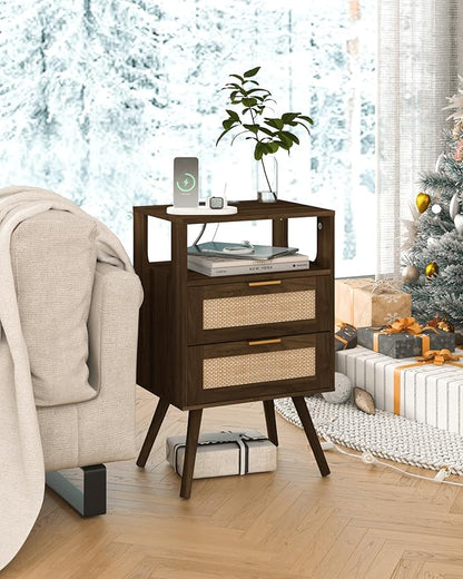 Rattan Nightstand (Walnut Brown-2D)