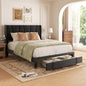 Full Bed Frame with Storage Drawers, Upholstered Full Size Platform Bed with 47" Tall Headboard and Wingboard, No Box Spring Needed, Noise Free, Easy Assembly, Wooden Support Slats, Black