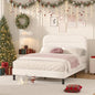 Full Size Bed Frame with Headboard, Teddy Soft Boucle Fabric Bed Frame Full, Soft Cloud Marshmallow Shape Upholstered Headboard, No Box Spring Needed, Noise Free (White)