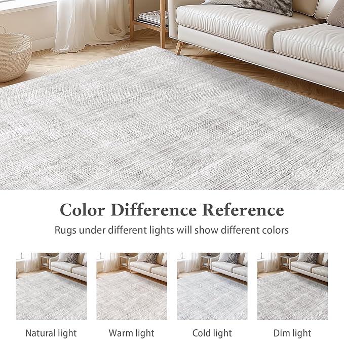 8 x 10 Area Rugs for Living Room, Machine Washable Modern Soft Rugs Gray Carpet for Bedroom Floor Non-Slip Kitchen Rug Indoor Corridor Home Office | Light Grey