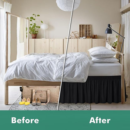 Biscaynebay Wrap Around Bed Skirts with Split Corners for Queen Beds 14" Drop, Black Elastic Dust Ruffles Adjustable Easy Fit Wrinkle & Fade Resistant Silky Luxurious Fabric Machine Washable