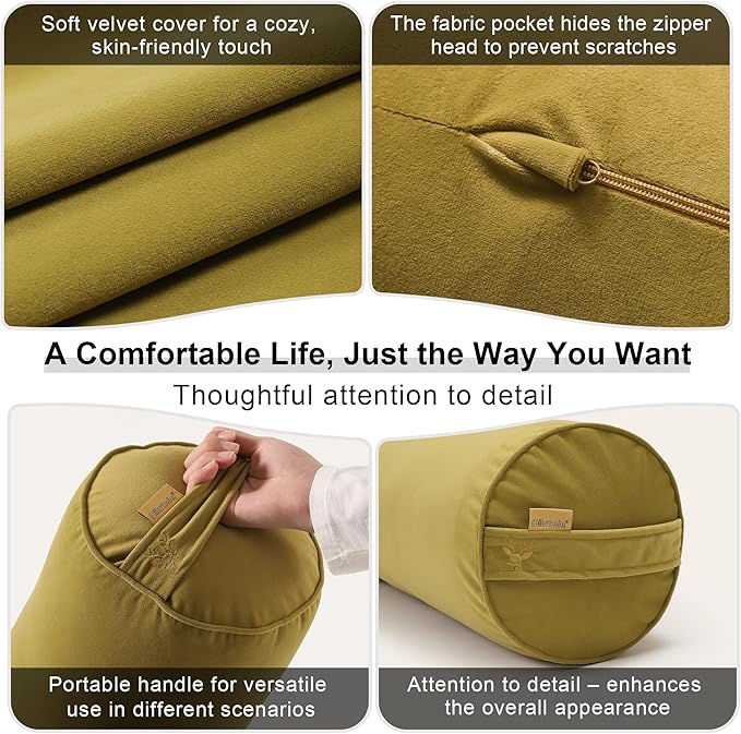 Long Round Body Pillow for Adults – Bolster Pillow for Bed, Cervical Roll Pillow, Firm Support for Sleeping,47.24 x 7.87 Inches,Golden Yellow