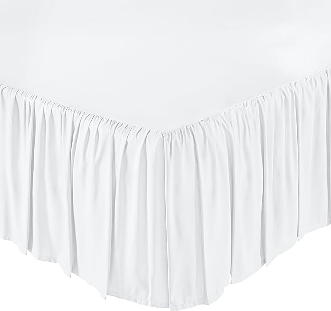 Amazon Basics Lightweight Ruffled Bed Skirt, Classic Style, Soft and Stylish 100% Microfiber With 16" Drop, Full, White, Solid