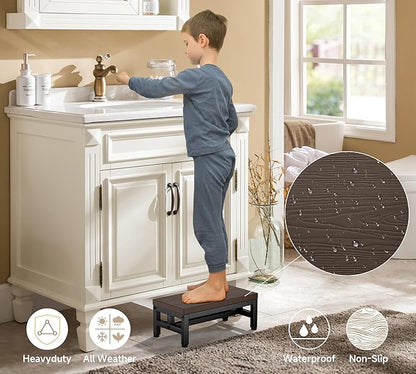 Y&M One Step Stool for Adults Kids, Adjustable Non-Slip Foot Stool with Sturdy Metal Frame, Bed Step for High Beds, Portable Step for Kitchen, Bathroom, Bedroom, Living Room – Coffee