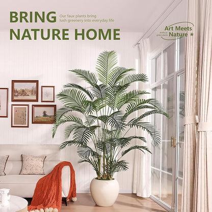 Artificial Palm Tree Plant - 8FT Tall Fake Tree with Realistic Look & UV Protection - Large Indoor Outdoor Faux Floor Plant for Home Office Decor
