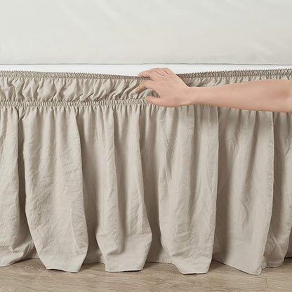 Lush Decor Ruched Ruffle Elastic Easy Wrap Around Bed Skirt Single Twin/Twin XL/Full Neutral - Twin Bed Skirt - Dust Ruffle - Tan Bedskirts