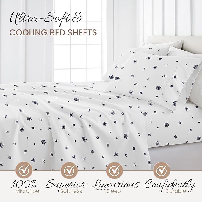 Linen Market 4 Piece California King Bedding Sheet Set (Navy Blue) - Sleep Better Than Ever with These Ultra-Soft Cooling Bed Sheets for Your California King Size Bed - Deep Pocket Fits 16" Mattress