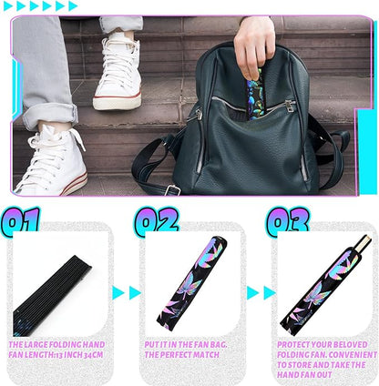Summer Rave Fan Thigh Holster Rave Fan Holder Folding Hand Pouch Foldable Sleeves with Waist Belt for Thigh Party