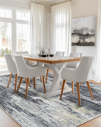 AMADA HOMEFURNISHING 6x9 Washable Area Rug, Modern Abstract Living Room Rug with Non-Slip Backing & Low Pile, Large Rug with Abstract Pattern for Living Room, Bedroom and Dinning Room, Light Grey