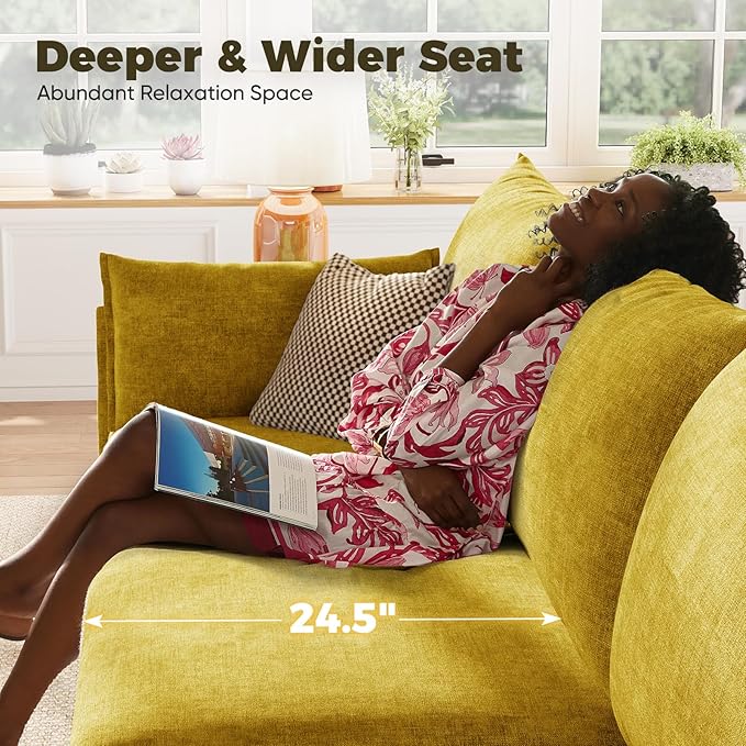 ABCASA 103.5" Oversized Modular Sectional Sofa, L Shaped Convertible Couch with Movable Ottoman, Large 6 Seat Corner Couches for Living Room Deep Seat- Yellow Chenille