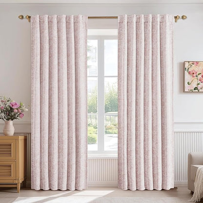 Beauoop Pink Floral Jacquard Blackout Curtains 72 Inches Long 2 Panels for Girls Bedroom Living Room Chenille Flower Room Darkening Thermal Insulated Soundproof Rod Pocket Back Tab Window Drapes 52x72