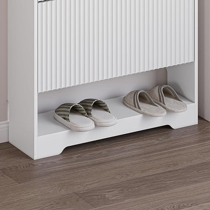 Shoe Cabinet with 2 Flip Drawers, Fluted Shoe Storage Cabinet with Adjustable Shelves, Freestanding Rack and Organizer for Entryway, Closet, Hallway
