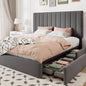 Allewie Full Size Storage Bed Frame, Vertical Channel Tufted Adjustable Headboard, Velvet Upholstered Platform Bed with 4 Oversized Underbed Drawers, Wooden Slats Support, No Box Spring Needed, Grey