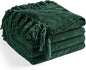Chenille Throw Blanket for Couch 50"X 60", Soft Cozy Throws with Fringe Tassel for Bed Sofa Chair Cover, Lightweight Knitted Decorative Boho Blankets for Living Room, Dark Green