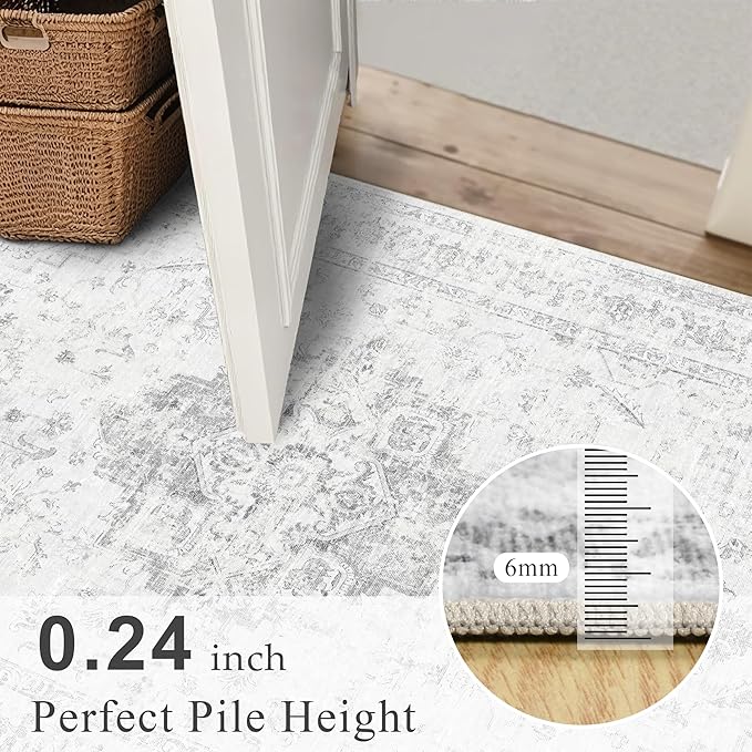 2x3 Vintage Washable Area Rugs for Entryway Soft Non-Slip Bath Mat Boho Medallion Distressed Retro Accent Carpet Floral Low Pile Indoor Throw Rug for Kitchen Laundry Living Room Bedroom, Gray
