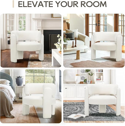 COLAMY Modern Accent Chair, Velvet Accent Chairs, Upholstered Barrel Chairs with Solid Wood Legs, Comfy Side Chair for Living Room, Bedroom, Reading, Cozy Reading Chair,Cream