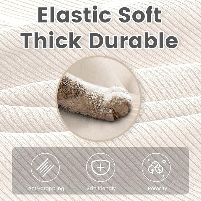 78'' Modular Sectional Cloud Couch with Movable Ottoman, 3 Seat Comfy Modern Corduroy Sofa with 2 Throw Pillows, Deep Seat L Shaped Couch for Living Room Bedroom Apartment, Beige