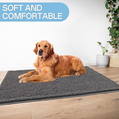 Amyracel Dirt Trapping Door Mat, 36" x 72" Large Absorbent Dog Door Mat for Muddy Paws, Quick Dry Non Slip Chenille Mud Mat for Dogs, Machine Washable Entry Indoor Entryway Rug for Inside Floor