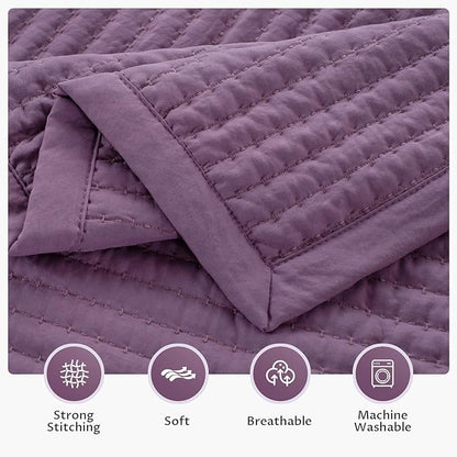 Oversized King Quilt Set 112"x106" – Soft Washed 3-Layer Lightweight California King Bedspread, Minimalist Nordic Design, All-Season Quilt Bedding (1 Quilt + 2 Pillow Shams), Grape Jam Purple