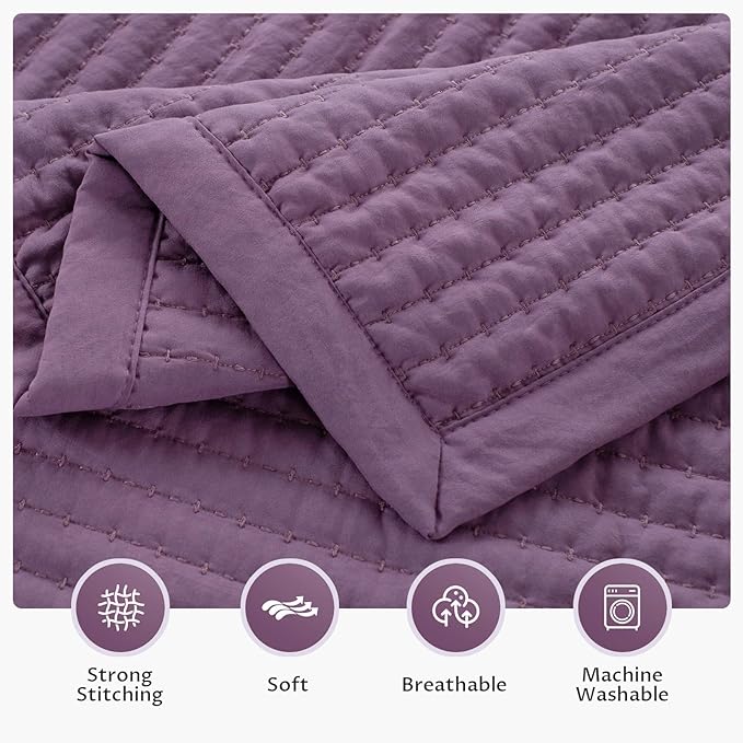 KASENTEX King XL Quilt Set 108"x98" – Soft Washed 3-Layer Lightweight Bedspread, Minimalist Nordic Design, All-Season Spring & Summer Quilt Set (1 Quilt + 2 Pillow Shams),Grape Jam Purple