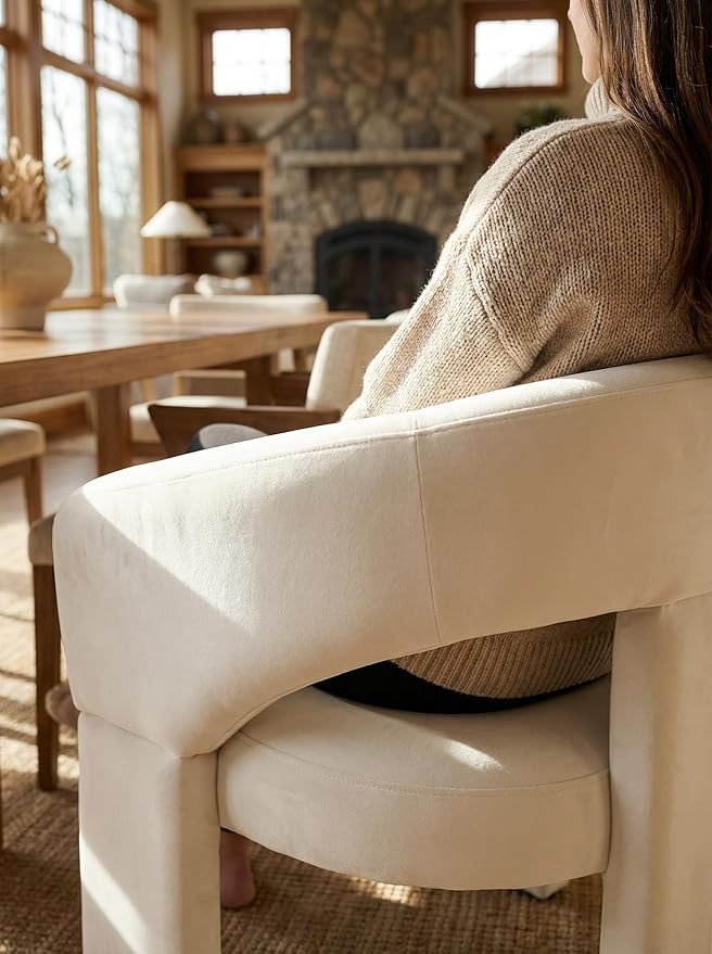 LukeAlon Modern Velvet Accent Chair Barrel Back Armchair, Upholstered Lounge Chair for Living Room, Bedroom, Office, Waiting Rooms, Beige
