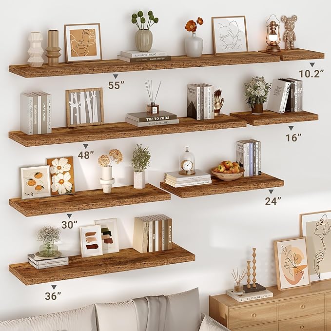 Vivelove 10 Inch Deep Floating Shelves 10 inch Long, 10 x 10 Wide Wall Shelves with Invisible Brackets, for Bedroom Bathroom Living Room Kitchen Office, Farmhouse Home Decor, Set of 2, Rustic Brown