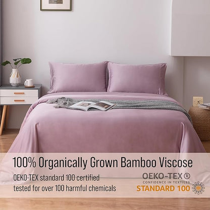 Bella Coterie Luxury Bamboo Viscose Cal King Size Sheet Set | 100% Organically Grown | Ultra Soft | Cooling for Hot Sleepers | 18" Deep Pocket [Lilac]