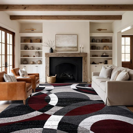 Rugshop Contemporary Abstract Circles Perfect for high Traffic Areas of Your Living Room,Bedroom,Basement,Kitchen Large Areas Open Spaces Area Rug 10' x 14' Red