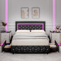 BarnFurin Full Size Bed Frame with LED Lights, Upholstered Bed Frame with Storage Drawers, Modern Platform Bed with Diamond Headboard and Footboard, No Box Spring Needed, Black