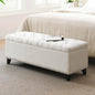 47.5“ Storage Ottoman Bench, Upholstered Button-Tufted End of Bed Bench with Soft-Close Hinge & Solid Wood Legs, Foot Rest for Living Room, Bedroom, Hallway (Linen, White)
