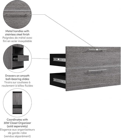 Bestar Orion 2 Drawer Set for 30W Tall Storage Shelf in White and Walnut Grey, Bedroom Organization