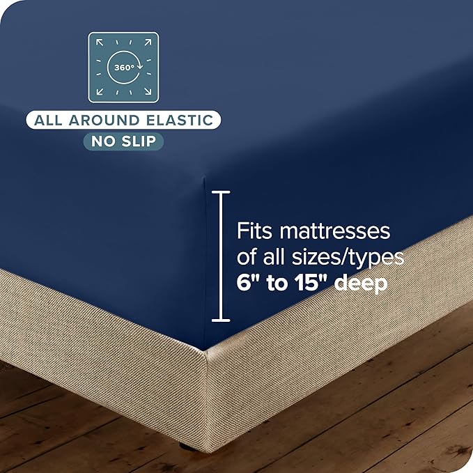 Bare Home Hotel Luxury Queen Sheet Set, Extra Soft - 6 Piece Set - Deep Pockets - Easy Fit - Cooling & Breathable - Wrinkle, Fade, Stain Resistant - Includes 4 Pillowcases (Queen, Dark Blue)