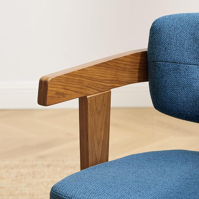 Art Leon Mid Century Modern Dining Chairs - Set of 2 Comfy Fabric Upholstered Swivel Dining Chairs Home Office Chair No Wheels Accent Arm Chair with Wood Legs for Kitchen Living Room Bedroom, Blue