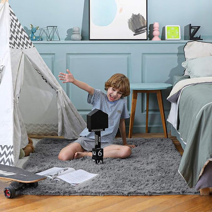 Ophanie Area Rugs for Living Room Bedroom, Upgrade Non-Slip Fluffy Soft Grey Shag Carpet, Indoor Floor Gray 4x6 Fuzzy Shaggy Living Room Plush Rug for Kids Home Dorm Decor Aesthetic