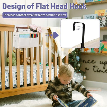 Bedside Storage Organizer 5 Pockets with 4 Hooks Hanging Storage Bag for Headboards/Bunk Bed (2Pack White)