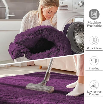 OLANLY 2x4 Machine Washable Runner Rugs for Hallway, Soft Fluffy Shaggy Bedside Rugs for Bedroom, Living Room, Indoor Floor Carpet for Kids Girls and Boys, Home Decor Aesthetic, Dark Purple