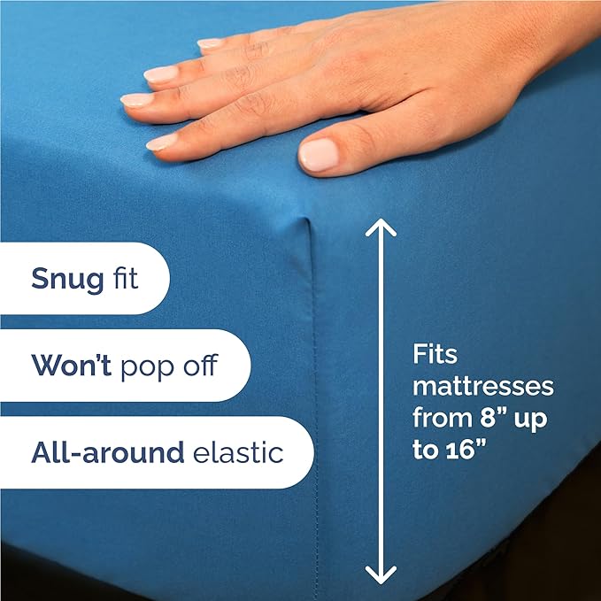 Full 6 Piece Sheet Set - Cooling, Comfy & Breathable - Hotel Luxury Bedding, Includes Fitted Sheet for Women, Men, Kids & Teens - 1 Flat, 1 Fitted Sheet, 4 Pillowcases with Deep Pockets - Denim Blue