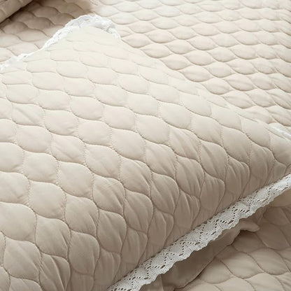 Lush Decor Ella Ruffle Lace Quilt, 3 Piece Set, Full/Queen, Neutral - Cute Quilt - Queen Bedding Set - Beige Bedding Full Size - Coquette Decor - Neutral Ruffle Trim - Beige Lace Trim