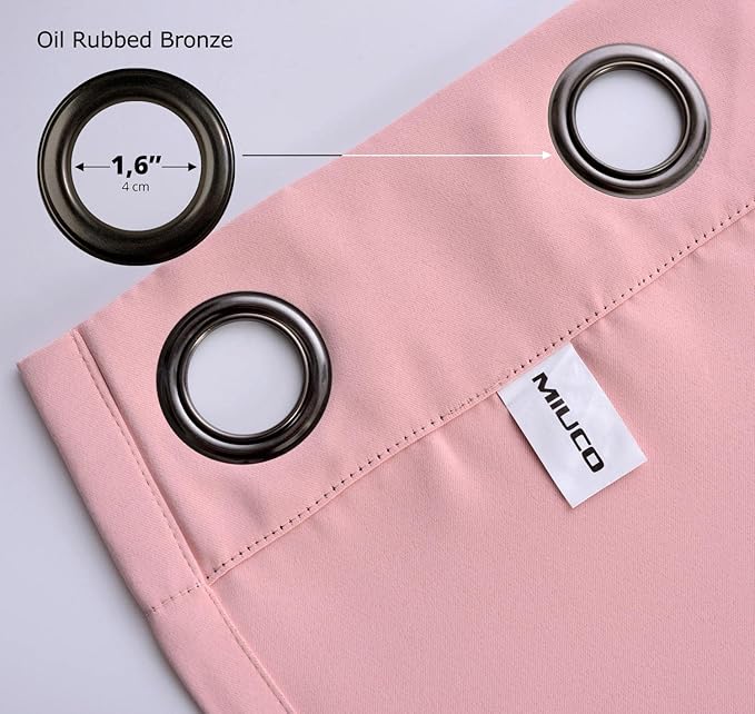 MIUCO Room Darkening Soild Grommet Blackout Curtains for Kids Bedroom Window Curtains Set of 2 52x84 Inch Pink, Bonus 2 Tie Backs Included