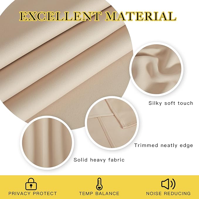NICETOWN Blackout Bedroom Curtain Extra Wide 63 inches Long, Grommet Window Treatment Thermal Insulated Sound Reducing Window Treatment for Bedroom, Biscotti Beige, 1 Panel, W100 x L63
