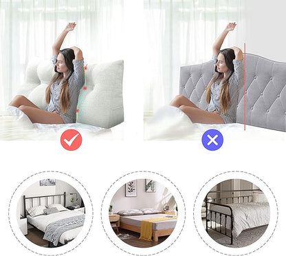homecozy Wedge Headboard Pillow Dorm Room Reading Pillow Back Support for Sitting Up in Bed Bolster Lumbar Cushion Body Positioning Bedrest Cotton Linen 54in Grey-Beige Full