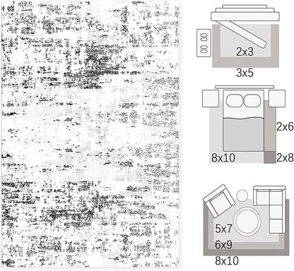 5x7 Area Rug Living Room Rugs - Machine Washable Neutral Abstract Rugs for Dinning Room Indoor Floor Non Silp Rug Carpet for Bedroom Home Office Decor - Black White