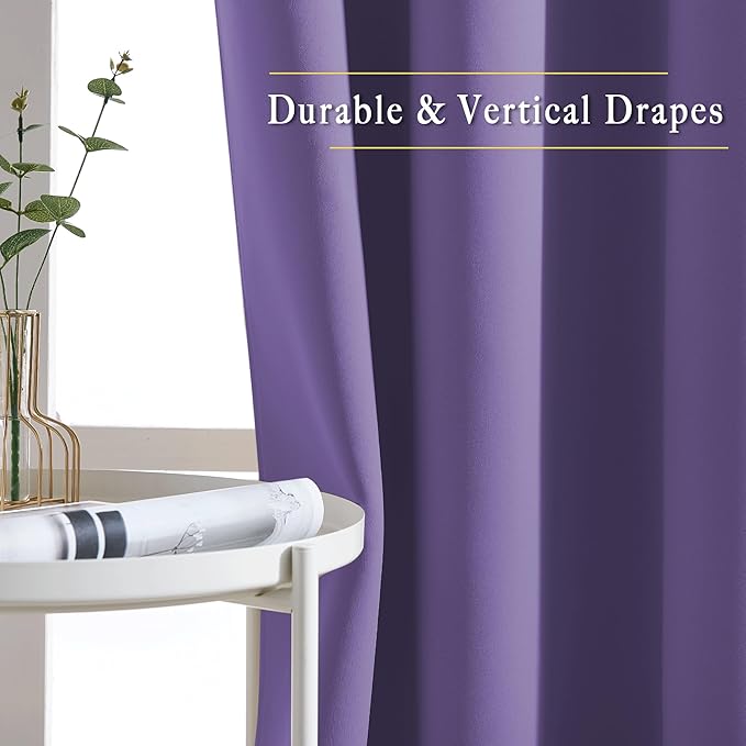 NICETOWN Blackout Lilac Purple Curtains for Sliding Glass Door 2 Panels - Thermal Insulated Grommet Room Darkening Window Drapes Sound Reducing Room Dividers for Living Room (2 Panels, W66 x L84)