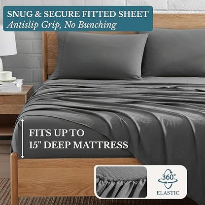Casa Platino Charcoal California King Sheet Set, 4 Piece Set, Pre-Washed Ultra Soft Bed Sheets, Breathable and Cozy Microfiber Sheet Set with Deep Pockets – California King Bed Set
