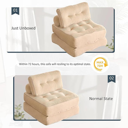 Folding Chair Bed, Futon Sofa Bed, Floor Couch for Adults Chair Bed for Living Room, Lounge Sofa, Convertible Sofa Bed, Small Couches for Small Spaces, Camel