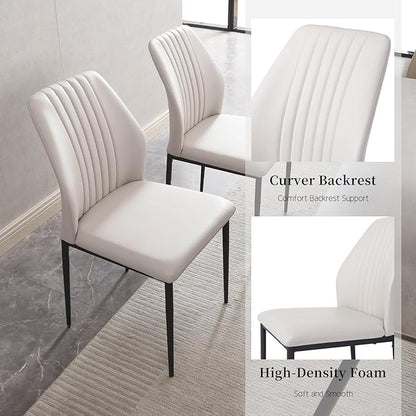 5 Piece Dining Table Set, 42.9 Inch Modern Kitchen Dining Table and Leather Dining Chairs for Kitchen Dining Room (Table + 4 White Chairs)