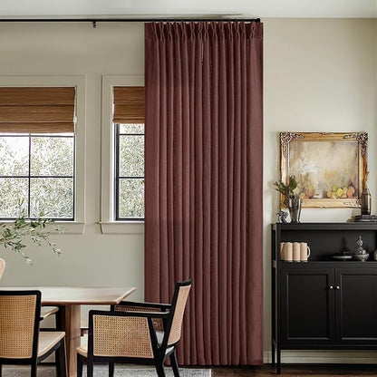 Chestnut Brown Linen Pinch Pleated Curtains 120 Inches Long for Living Room Pleated Drapes Back Tab Thick Linen Dark Terracotta Rust Farmhouse Country Extra Long 120 Inch Curtain for Dining Bedroom