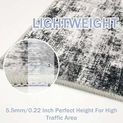 IOHOUZE Abstract Runner Rug 3x16 Ft Long Washable Runners for Hallways, Non Slip Kitchen Runner Printed Faux Wool Entryway Runner Indoor, Modern Abstract Floor Carpet for Hall Stair, Black Grey