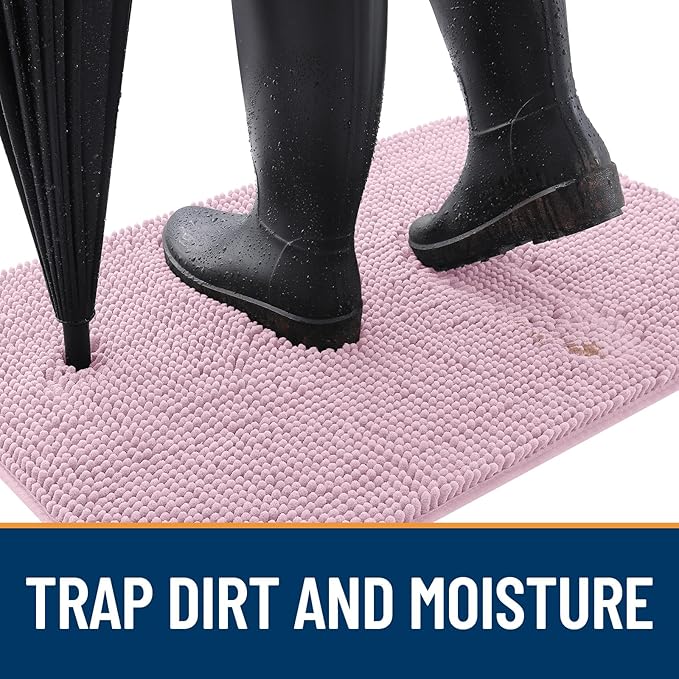 OLANLY Dog Door Mat for Muddy Paws 59x35, Absorbs Moisture and Dirt, Absorbent Non-Slip Washable Doormat, Quick Dry Chenille Mud Mat for Dogs, Entry Indoor Entryway Carpet for Inside Floor, Dusty Rose